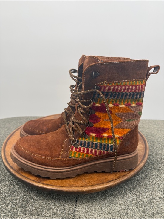 Born Shoes - Born Boots Wm 9 Oriana Brown Leather Southwest Art Lace Up Boho Earthy